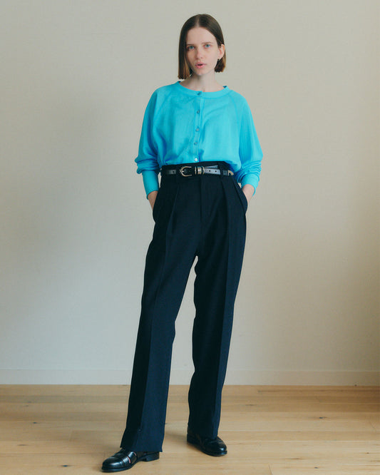 【WHITE/TURQOISE】SHEER LONG SLEEVES CARDIGAN