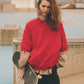 【GRAY/RED/YELLOW】SHEER HALF SLEEVE SWEATSHIRT