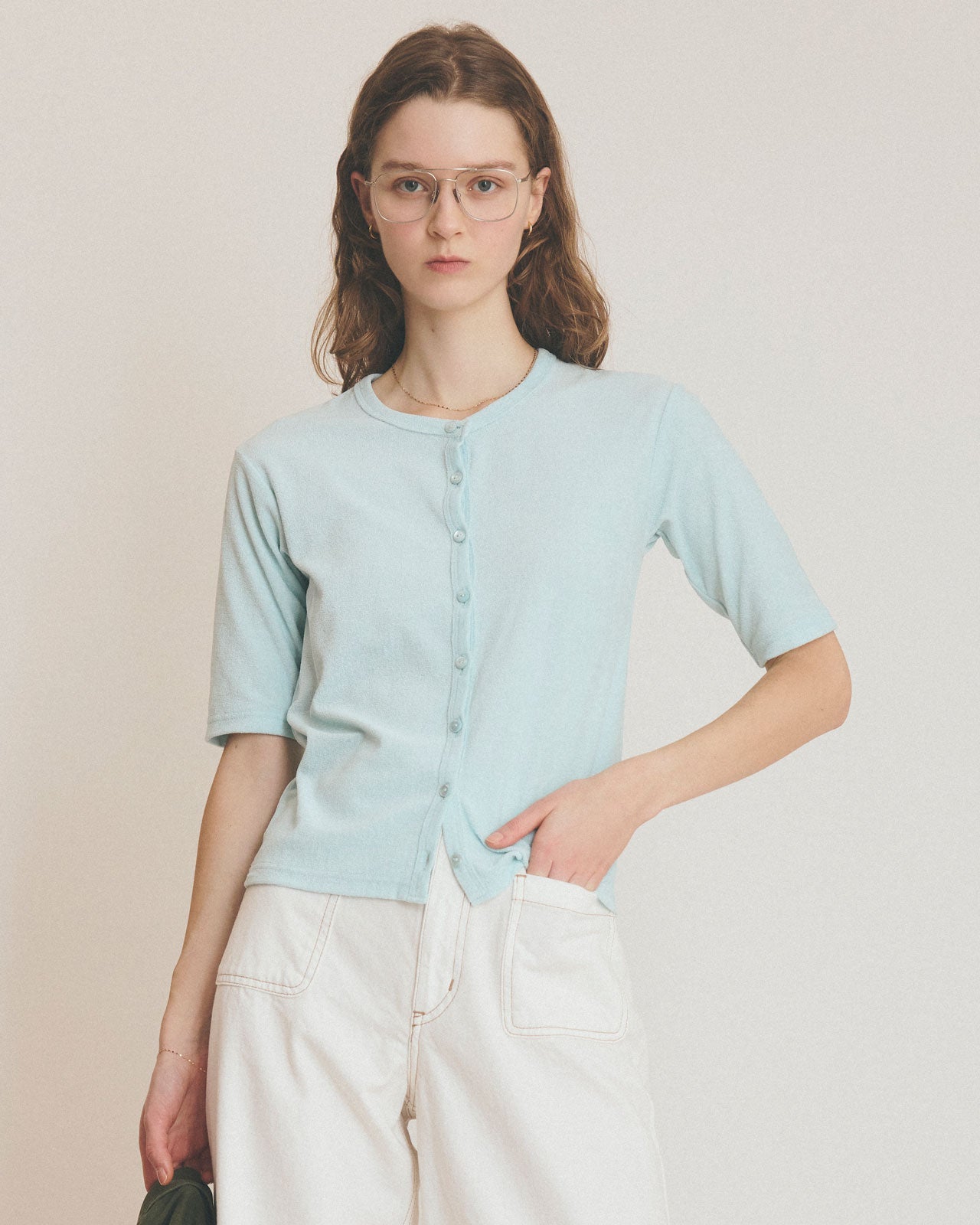 【4月上旬お届け】PILE HALF SLEEVE CARDIGAN