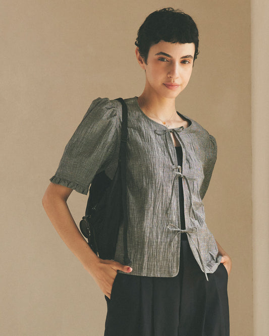 【6月下旬お届け】OPEN RIBBON BLOUSE