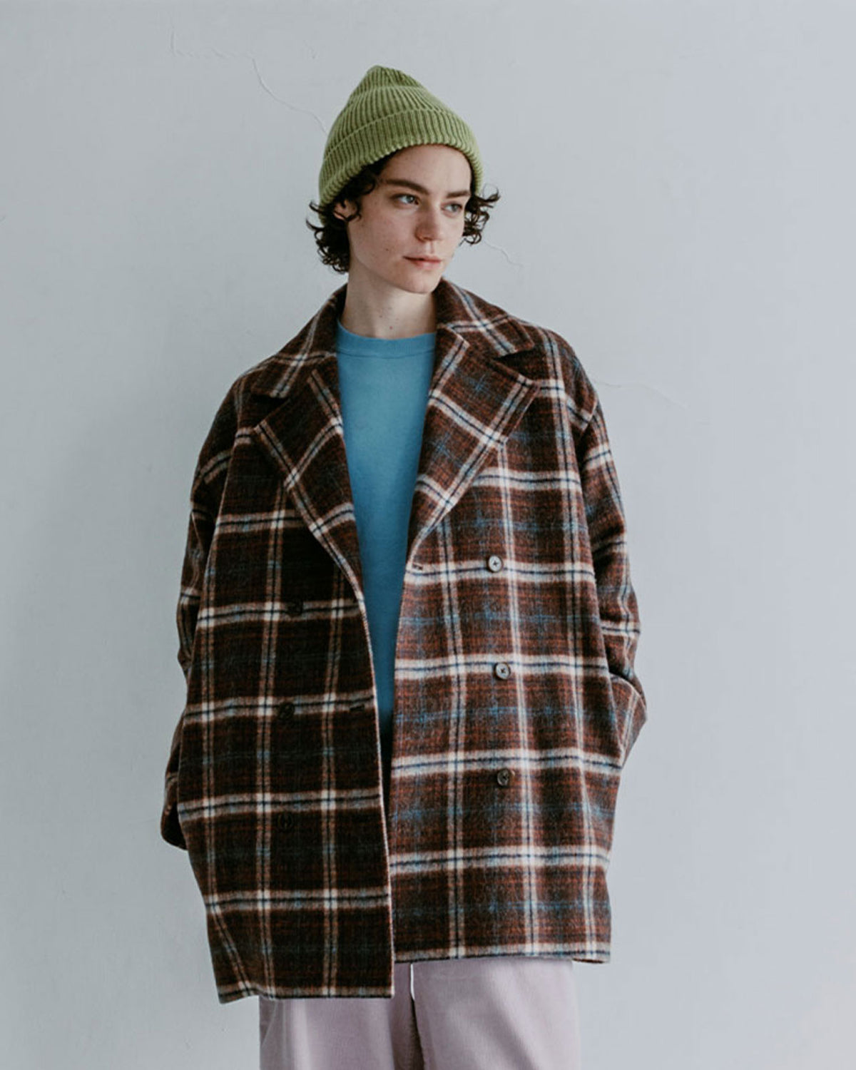 WOOL CHECK DOUBLE COAT