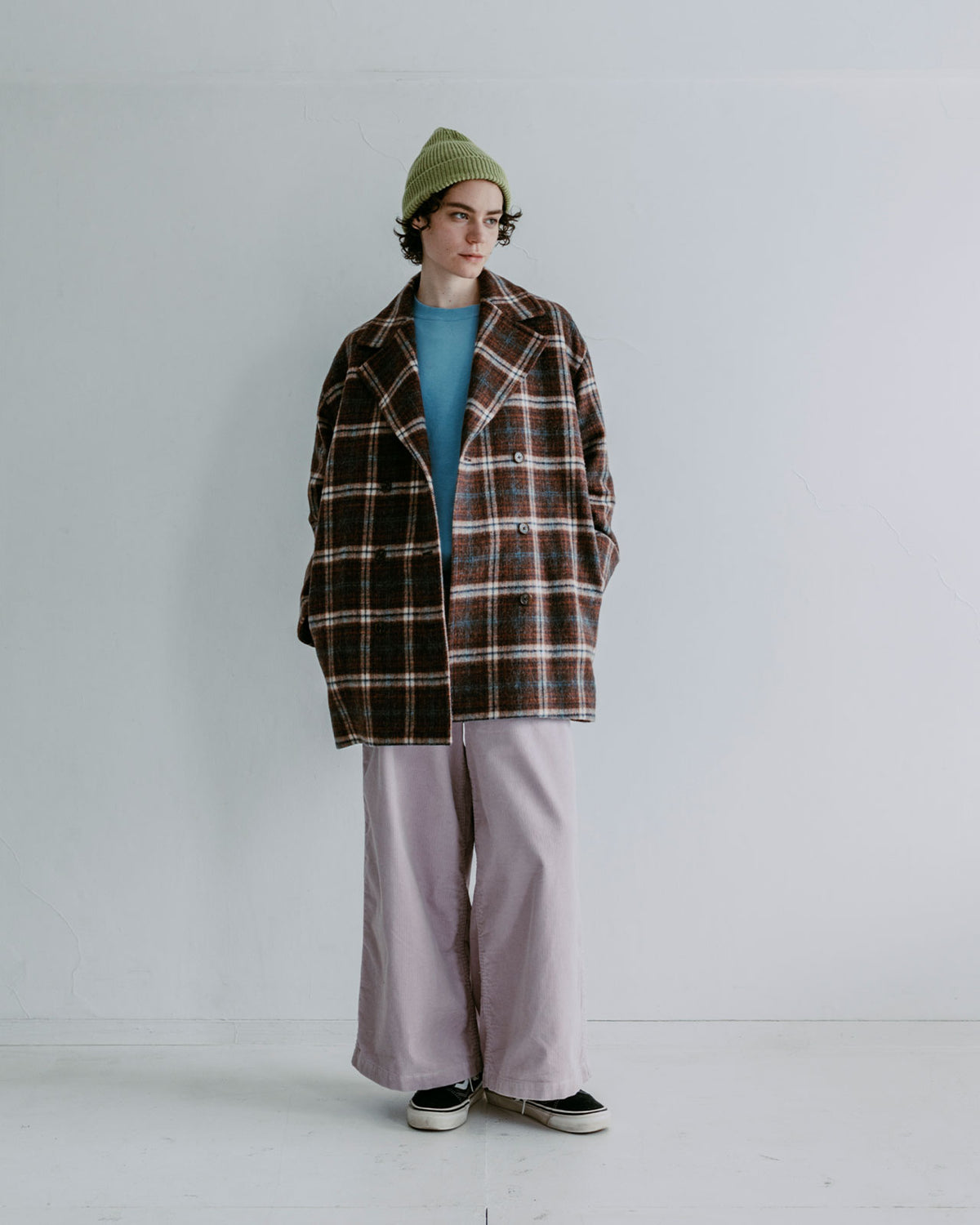 WOOL CHECK DOUBLE COAT