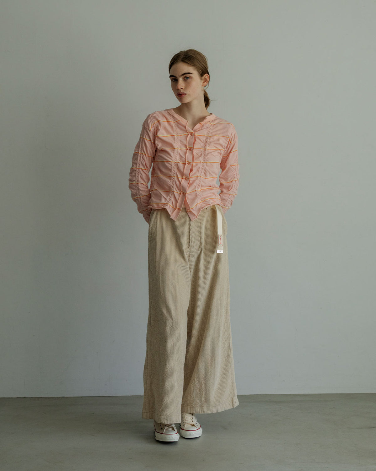 MEYAME TUCKED JACQUARD BORDER CARDIGAN / PULLOVER