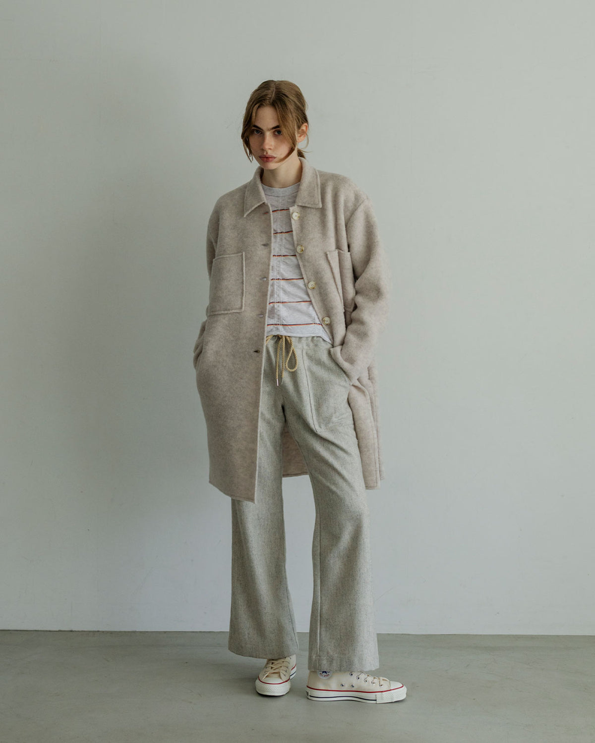 MEYAME TUCKED JACQUARD BORDER CARDIGAN / PULLOVER