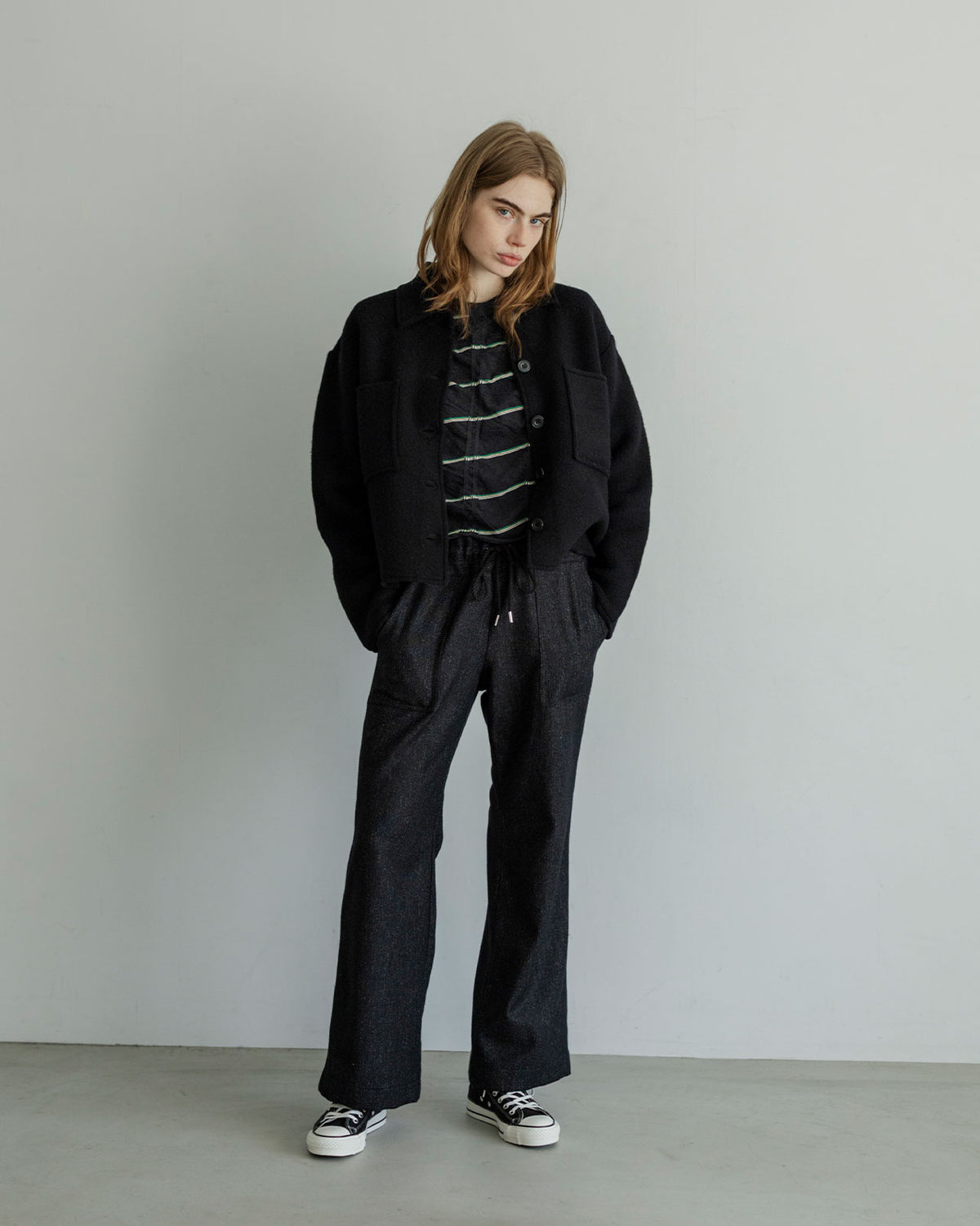 MEYAME TUCKED JACQUARD BORDER CARDIGAN / PULLOVER