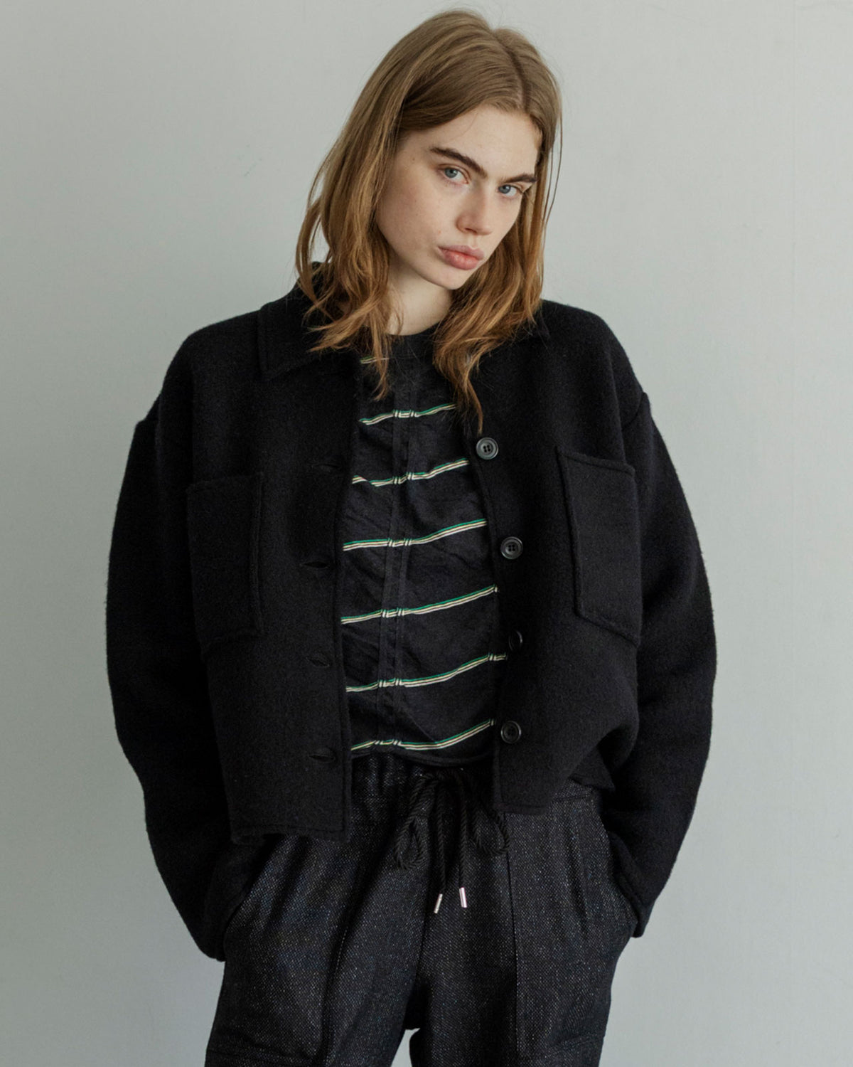 MEYAME TUCKED JACQUARD BORDER CARDIGAN / PULLOVER