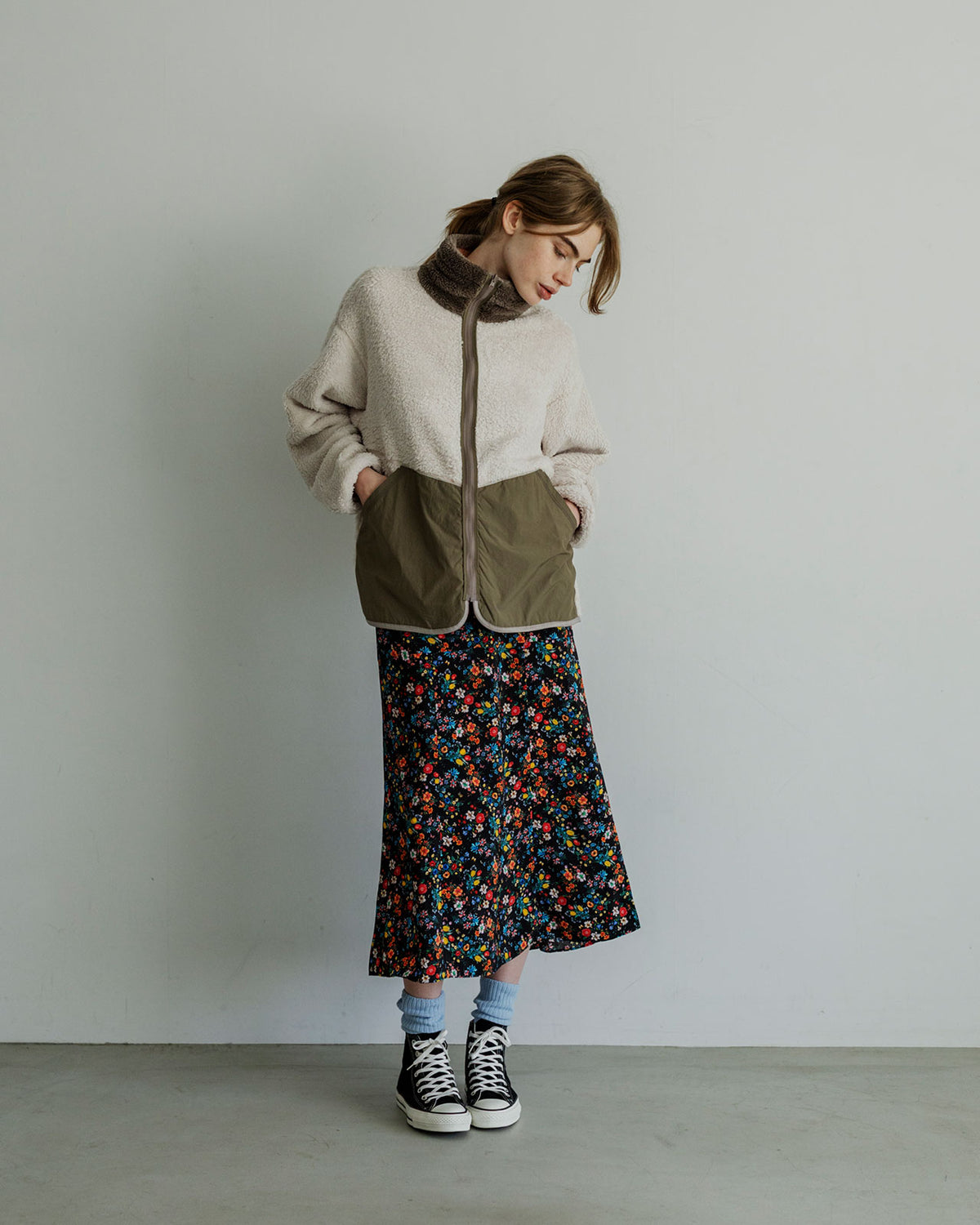 MEYAME PRINT/ SOLID REVERSIBLE FLEECE JACKET
