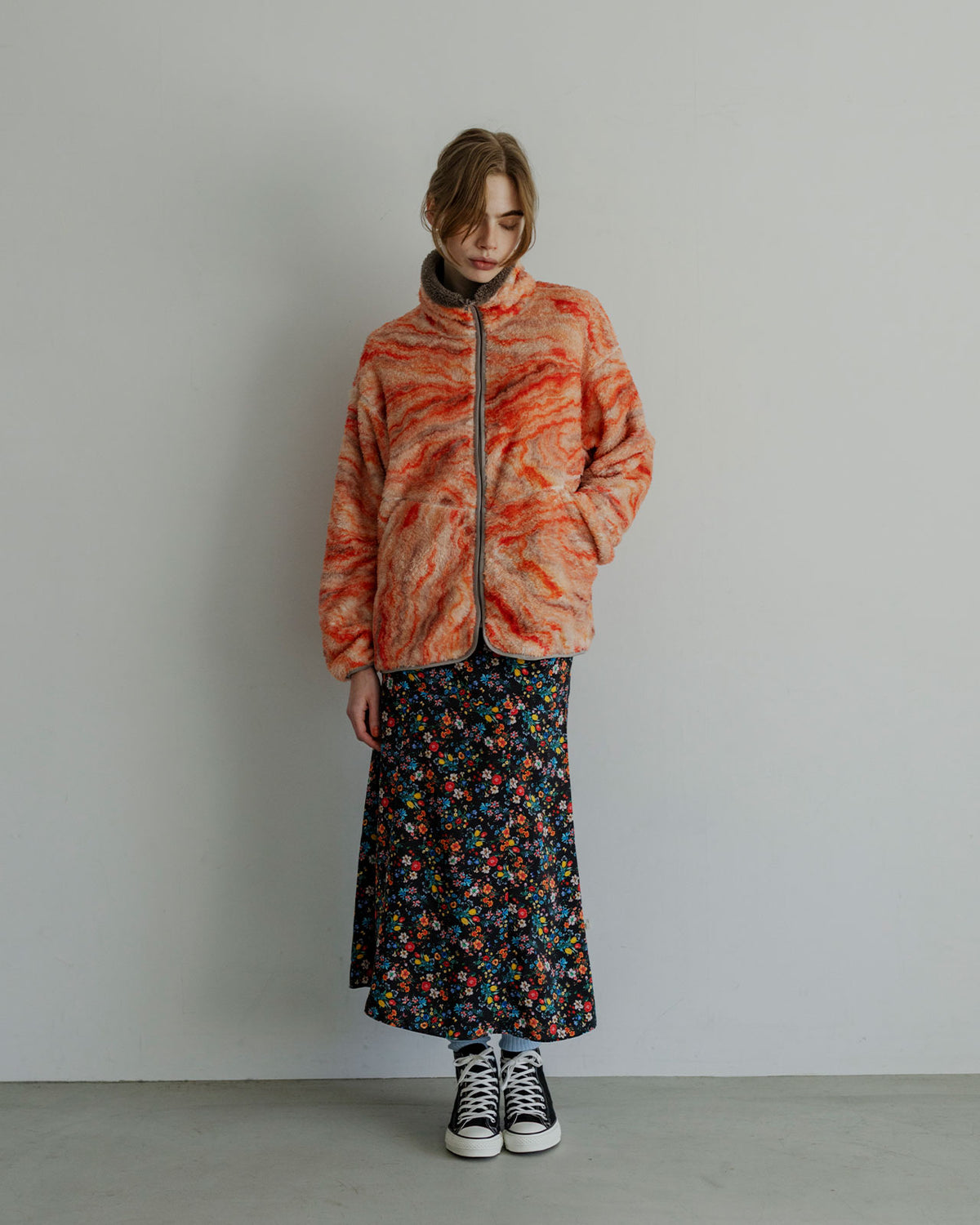 MEYAME PRINT/ SOLID REVERSIBLE FLEECE JACKET