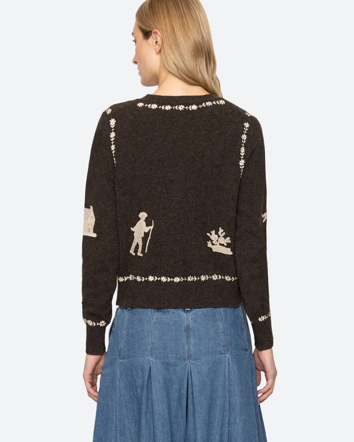 SEA NEW YORK  MARGEURITE LACE PATCH L/SLV CARDIGAN