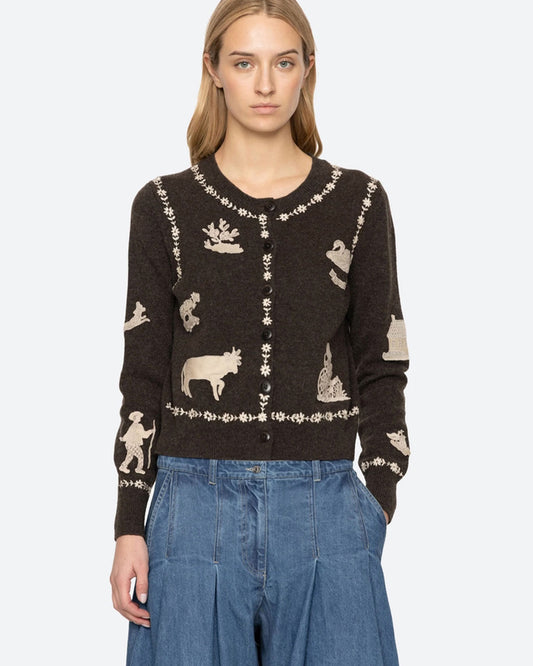 SEA NEW YORK  MARGEURITE LACE PATCH L/SLV CARDIGAN