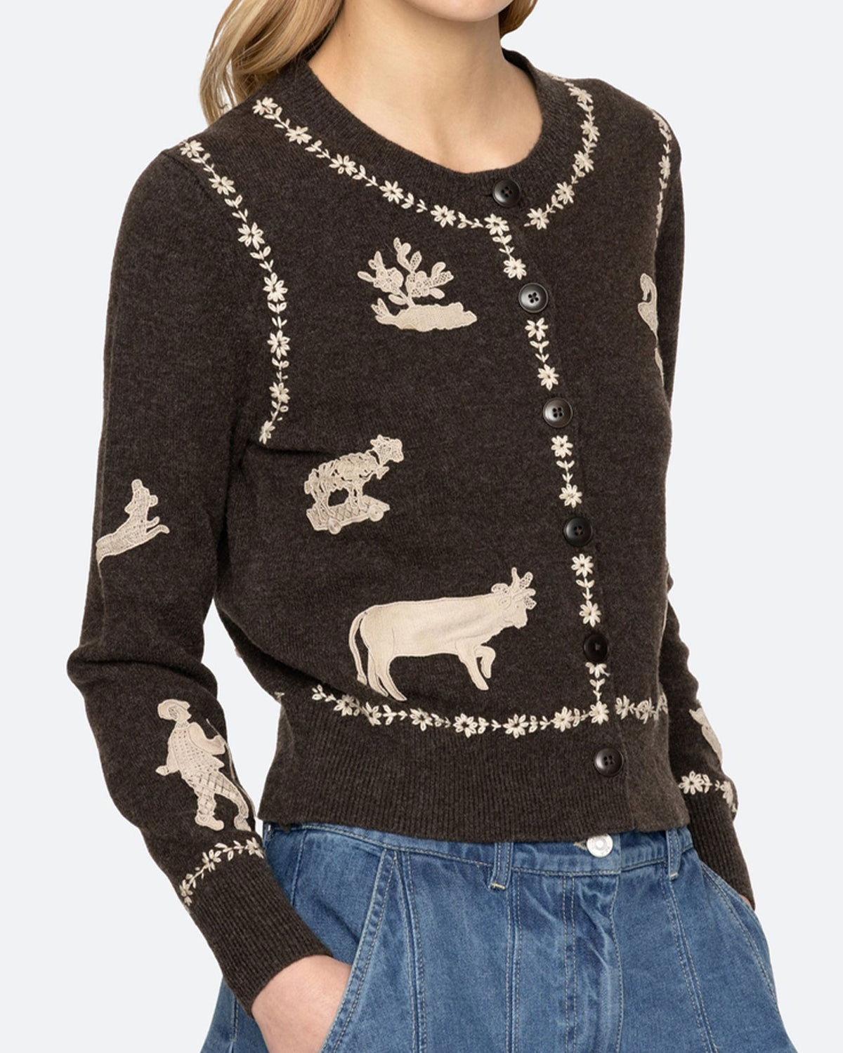 SEA NEW YORK  MARGEURITE LACE PATCH L/SLV CARDIGAN
