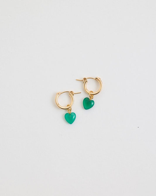 ColouR HEART EARRINGS（Green Onyxis）