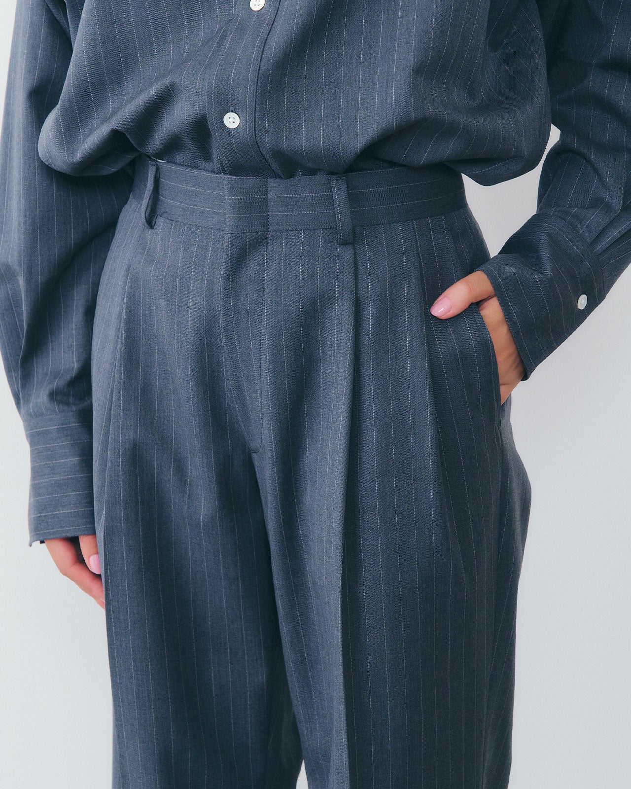 【10月上旬入荷予定】WASHABLE WOOL CHRYSLER PANTS（STRIPE)