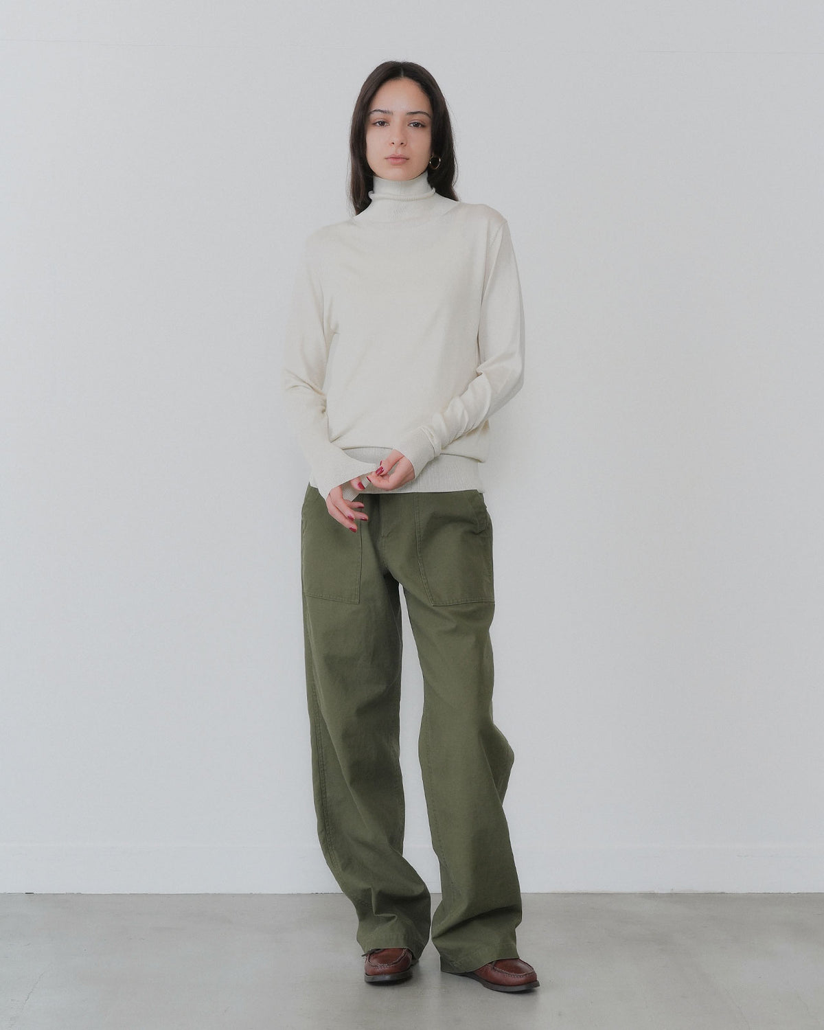 【新色:LIGHT BEIGE】COTTON SILK HIGH NECK KNIT