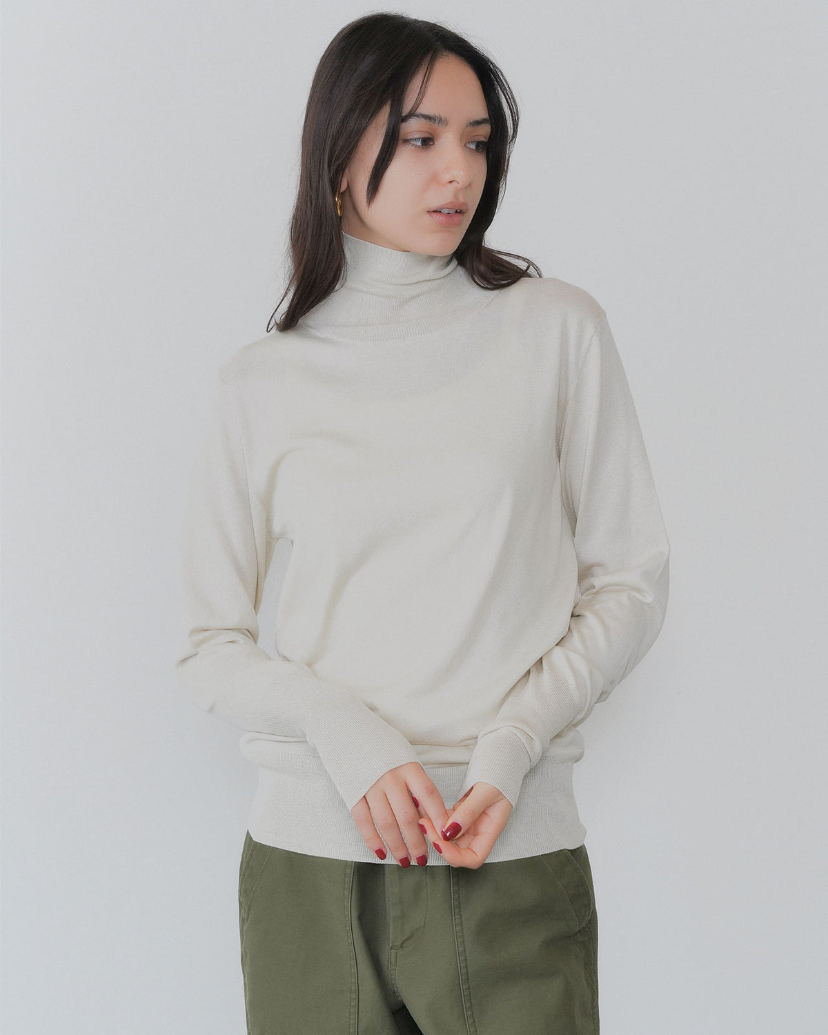 【新色:LIGHT BEIGE】COTTON SILK HIGH NECK KNIT