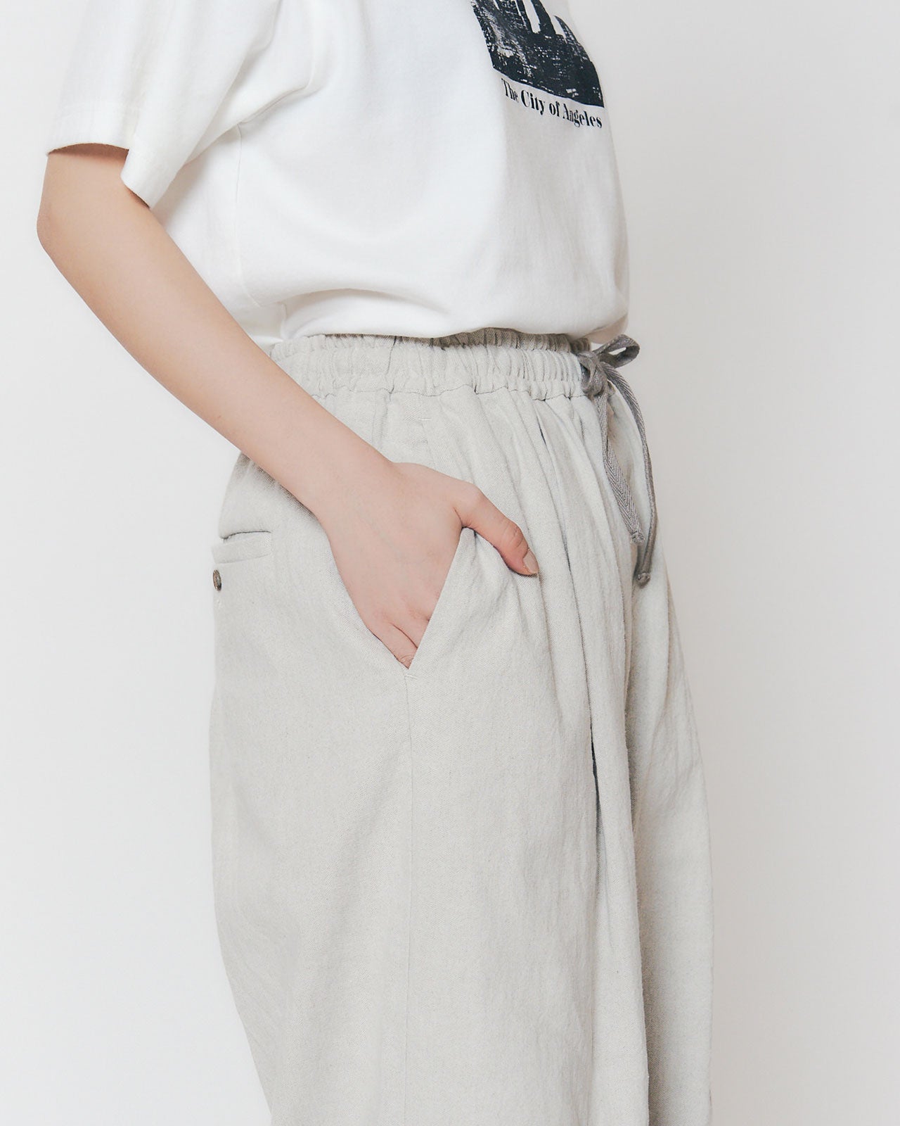 COTTON LINEN TACK WIDE PANTS