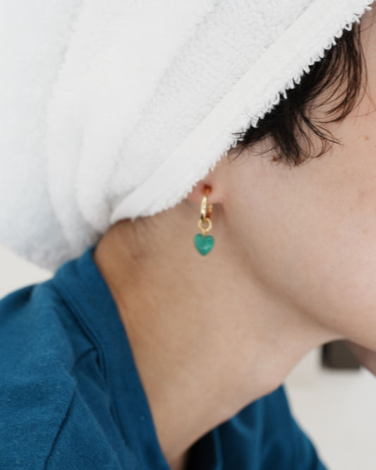 ColouR HEART EARRINGS(Green Onyxis)